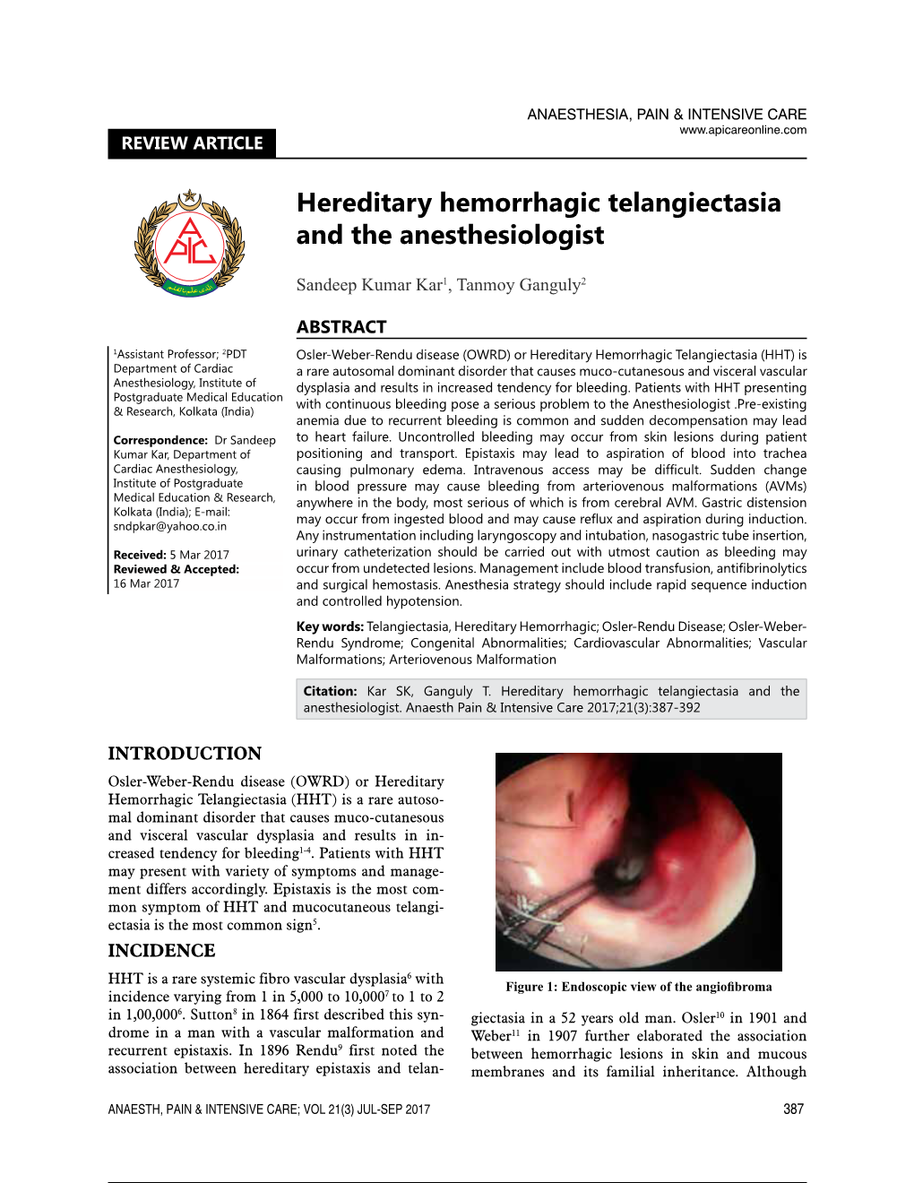 Hereditary Hemorrhagic Telangiectasia and the Anesthesiologist