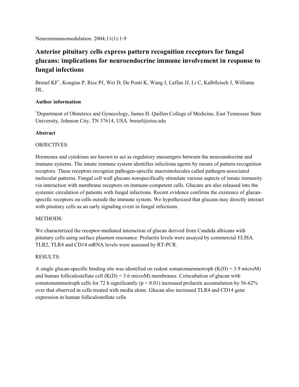 Anterior Pituitary Cells Express Pattern Recognition Receptors for Fungal