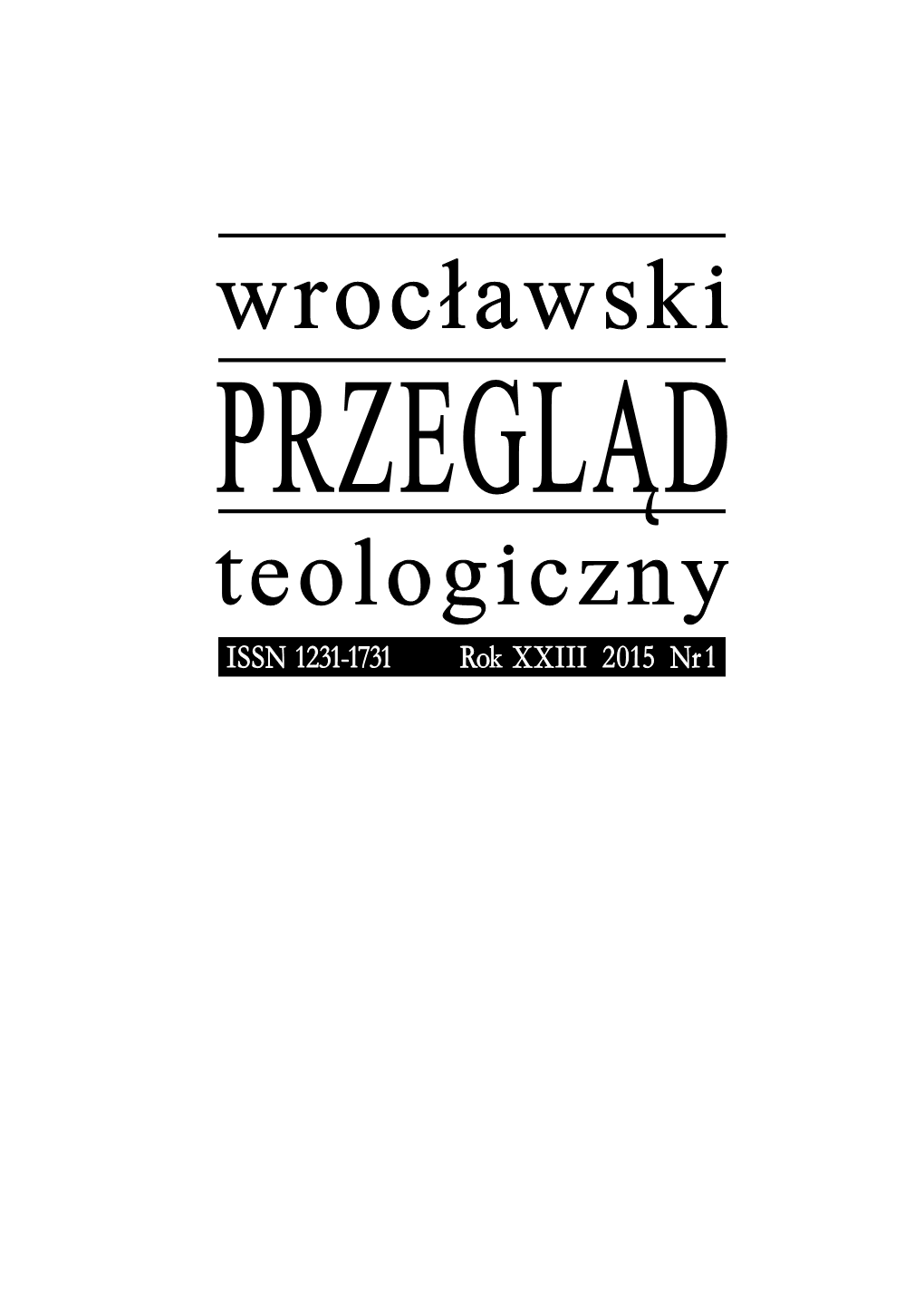 Wrocławski Przegląd Teologiczny, Nr 1/2015