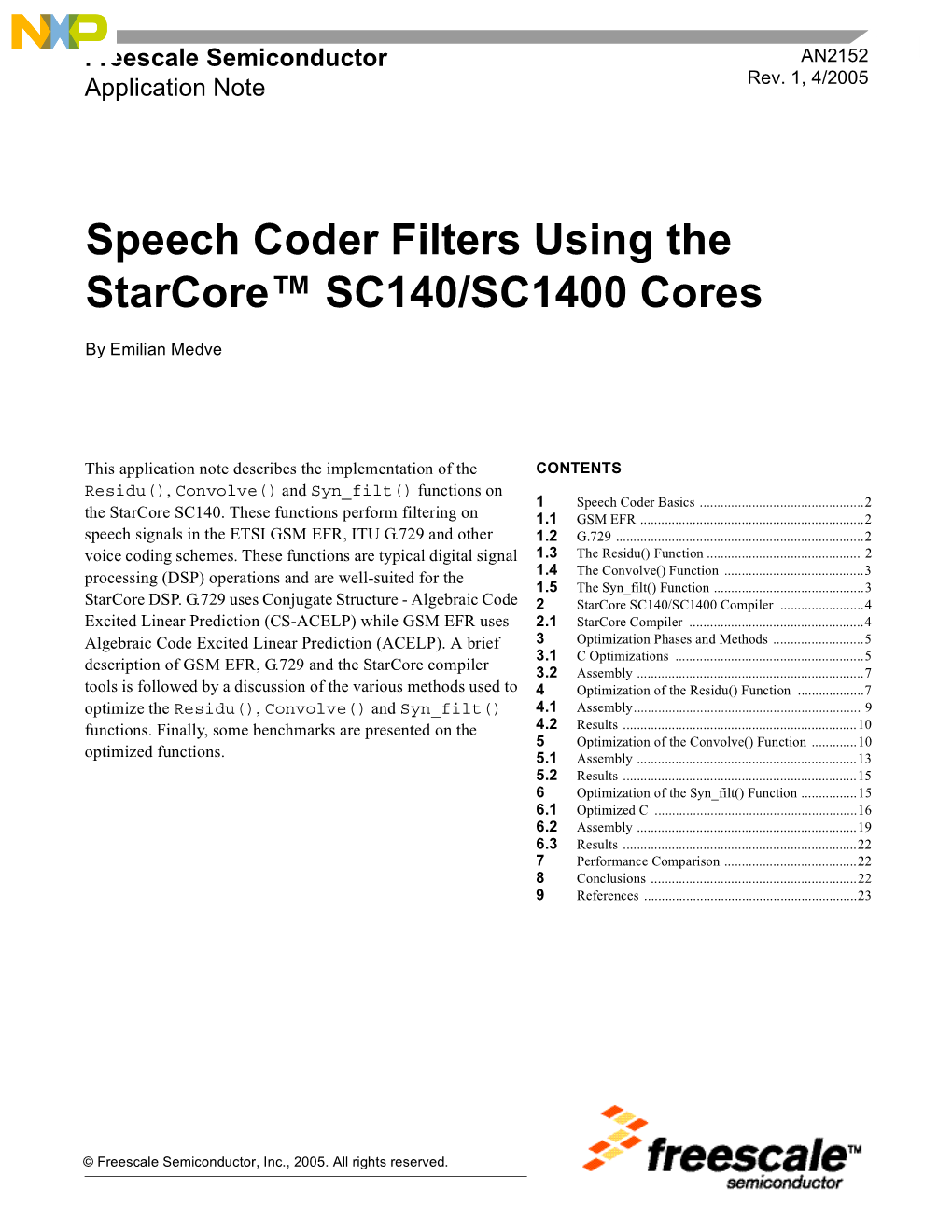 Speech Coder Filters Using the Starcore SC140/SC1400 Cores
