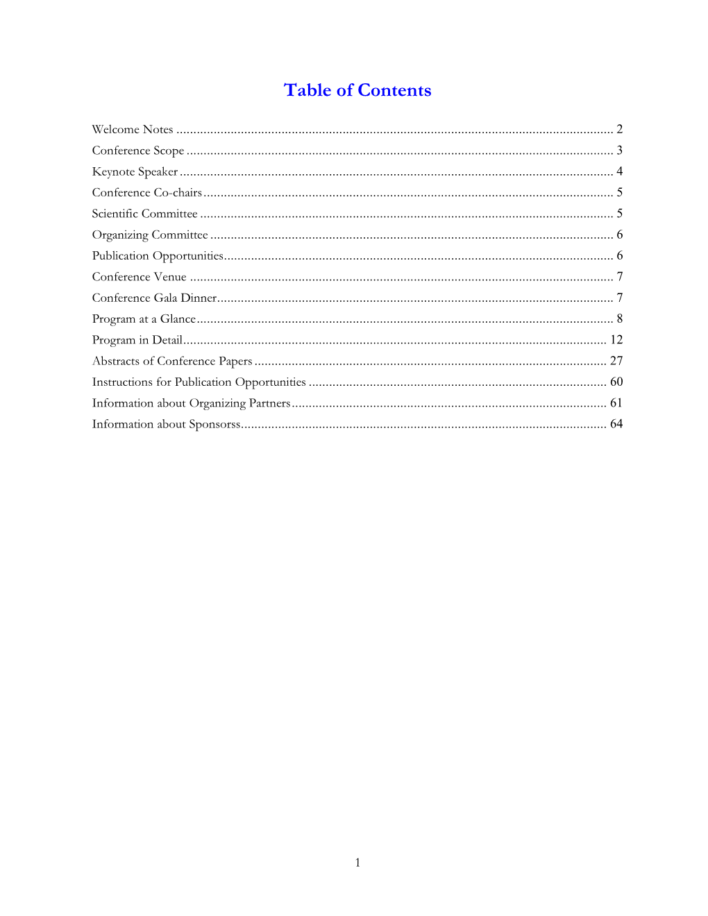 Table of Contents