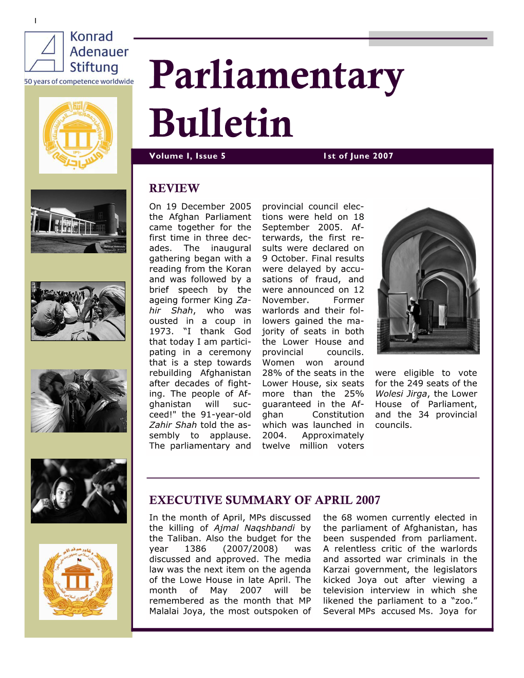 Parliamentary Bulletin Volume I, Issue 5 1St of June 2007