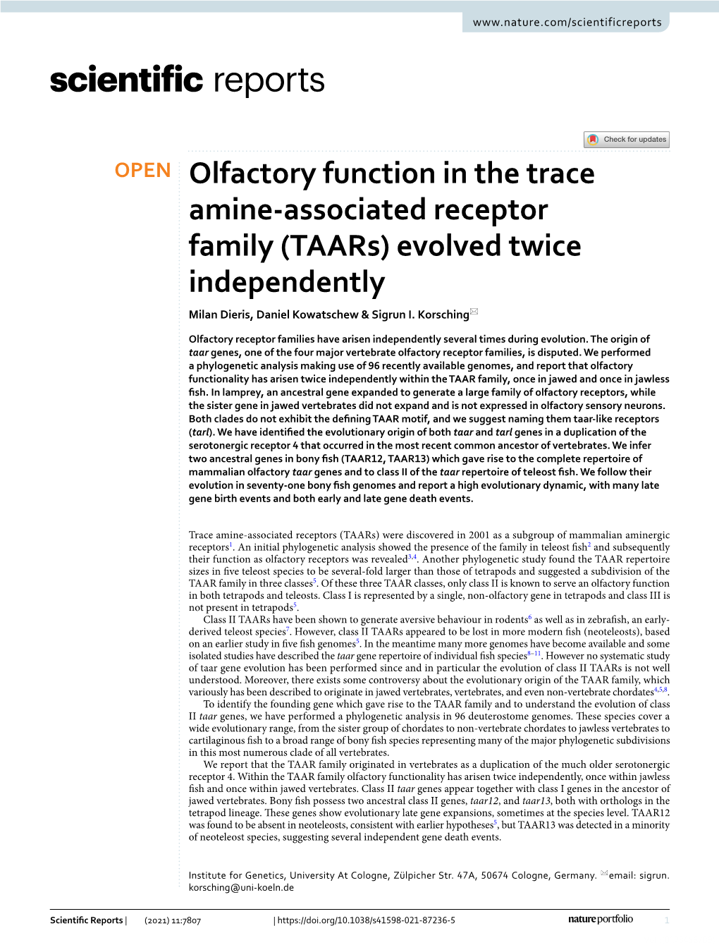 Evolved Twice Independently Milan Dieris, Daniel Kowatschew & Sigrun I