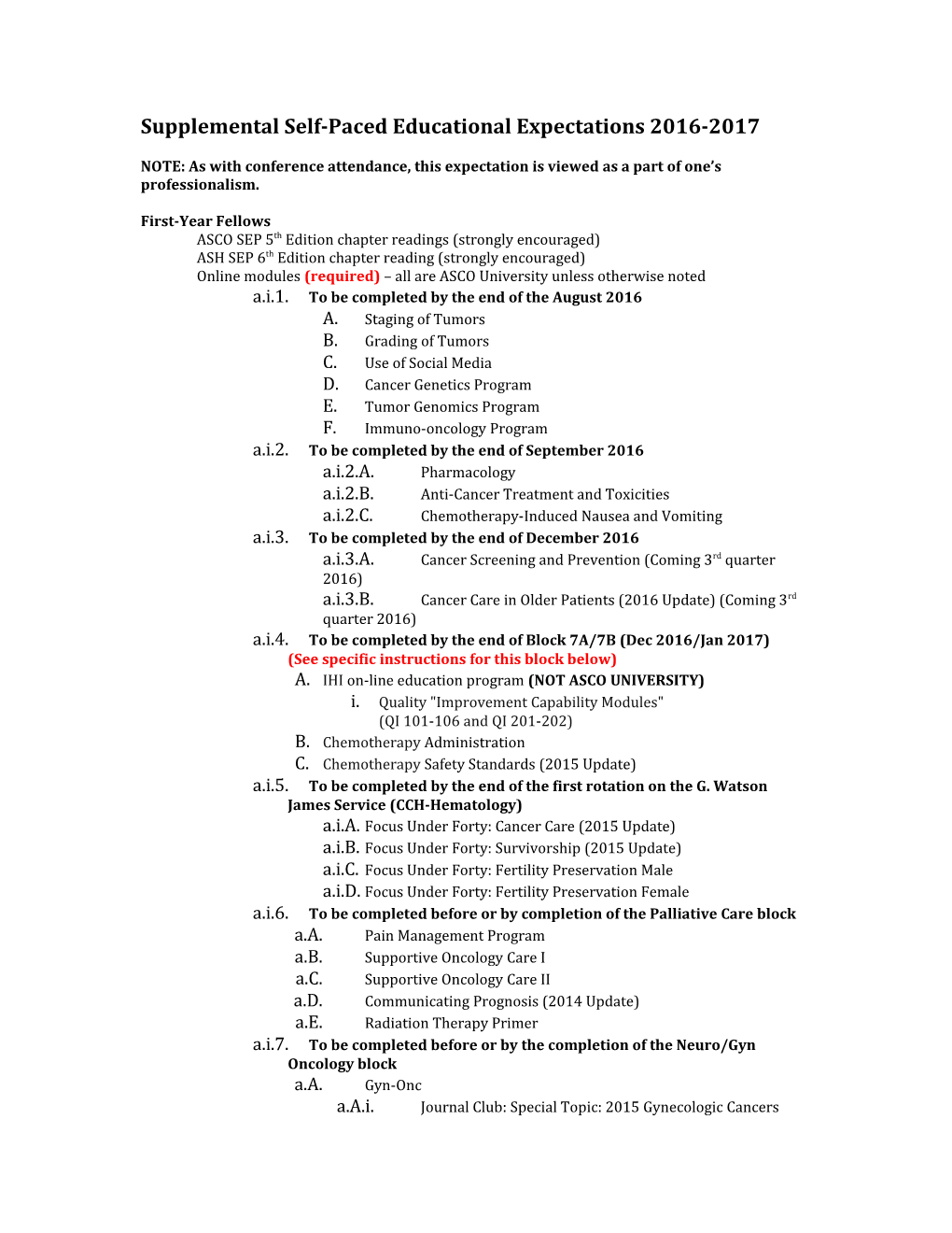 Supplemental Self-Paced Educational Expectations 2016-2017