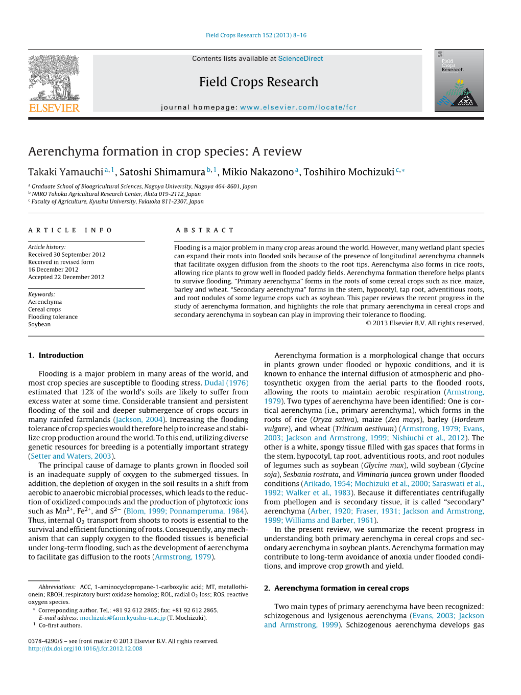 Aerenchyma Formation in Crop Species: a Review