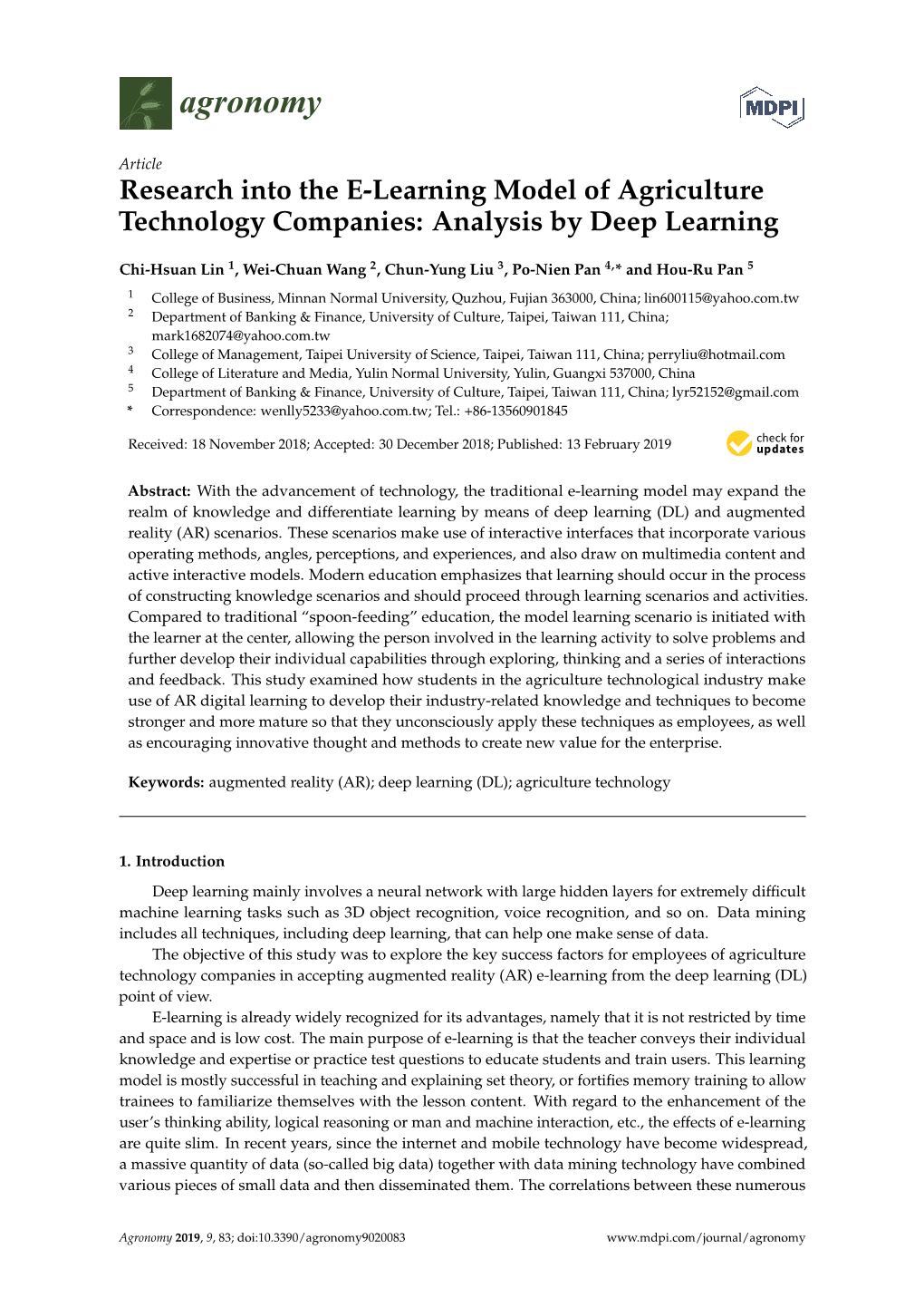 Research Into the E-Learning Model of Agriculture Technology Companies: Analysis by Deep Learning