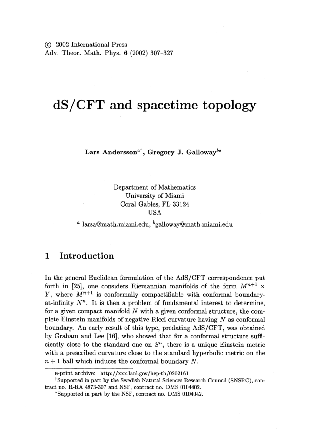 Ds/CFT and Spacetime Topology
