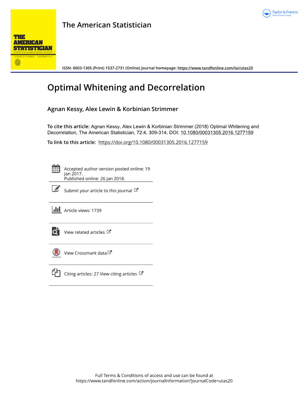 Optimal Whitening and Decorrelation