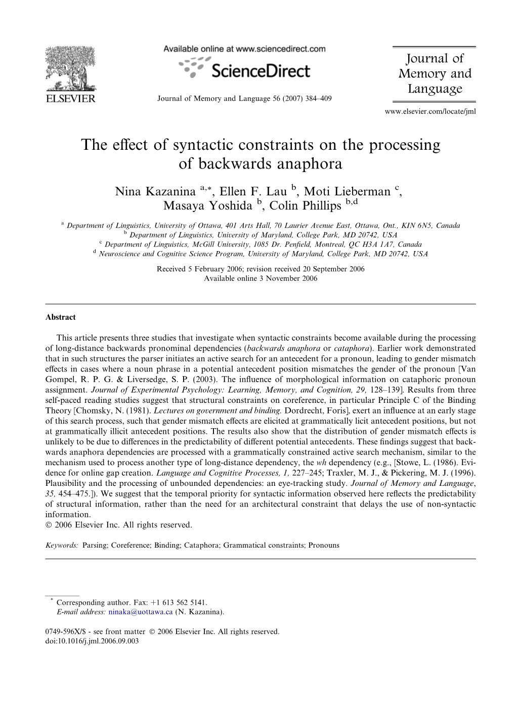 The Effect of Syntactic Constraints on the Processing of Backwards