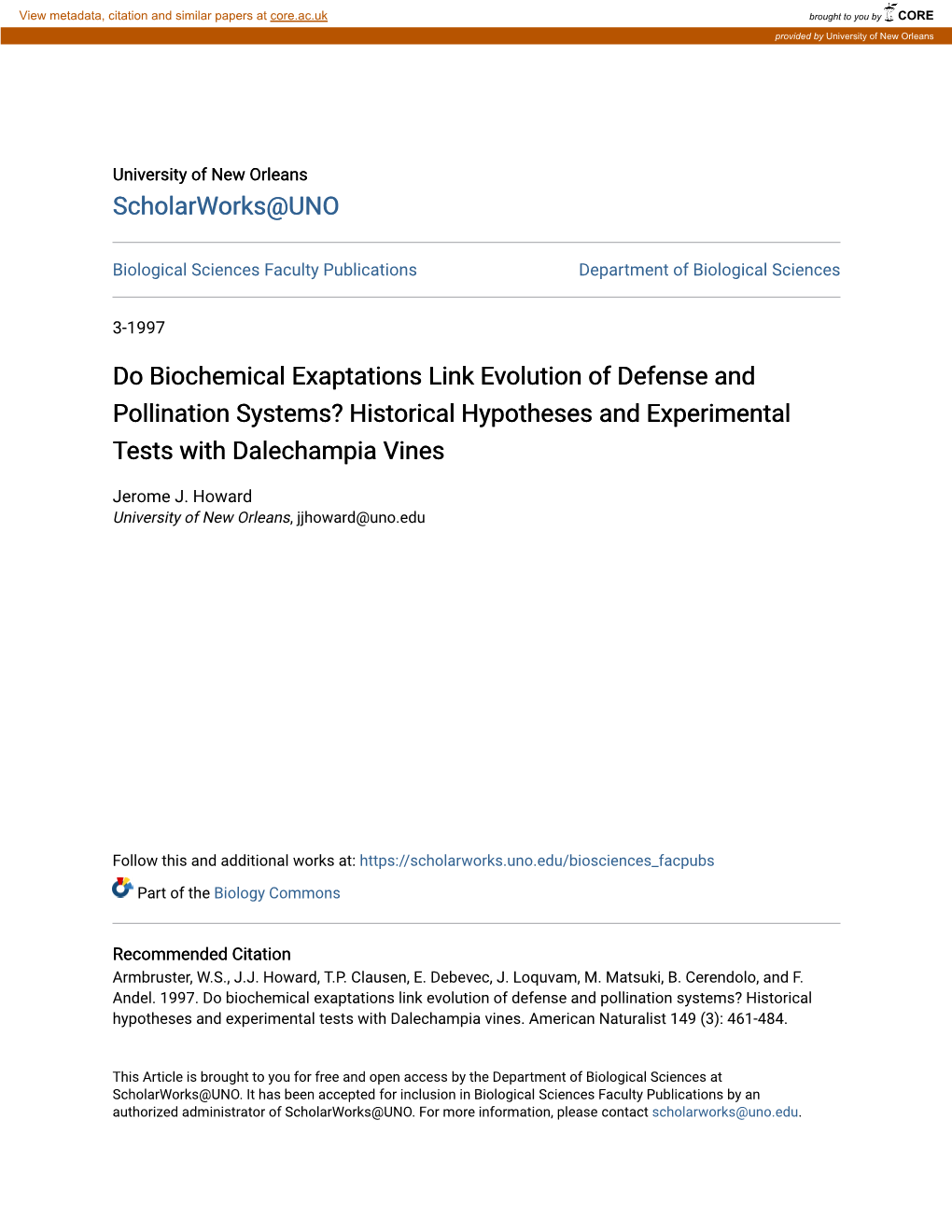 Do Biochemical Exaptations Link Evolution of Defense and Pollination Systems? Historical Hypotheses and Experimental Tests with Dalechampia Vines