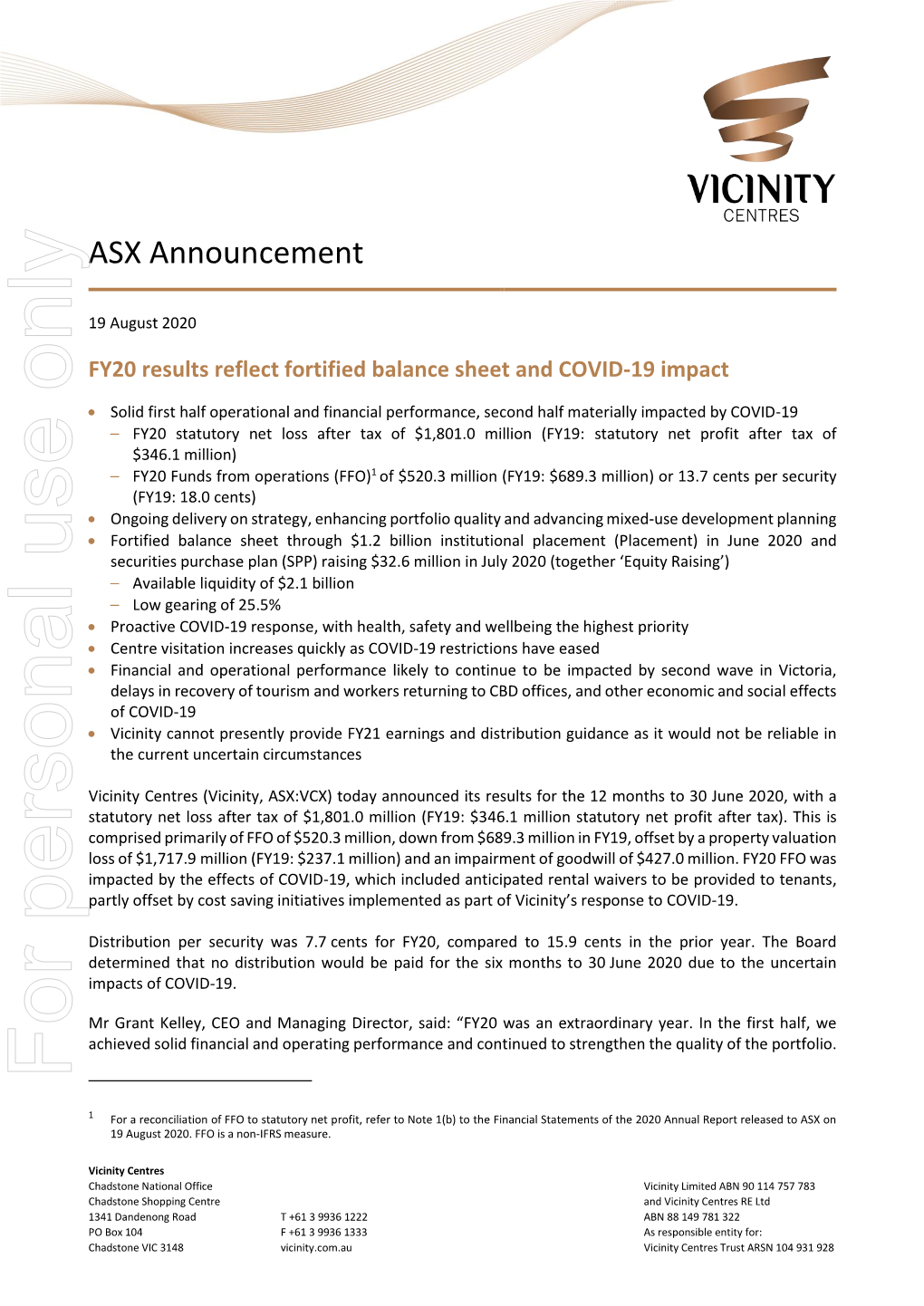 FY20 Results Reflect Fortified Balance Sheet and COVID-19 Impact