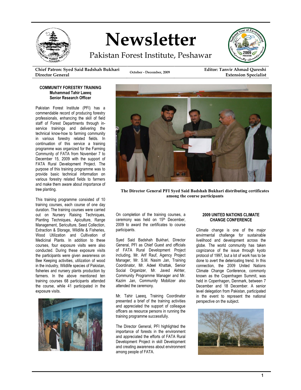 Newsletter Pakistan Forest Institute, Peshawar