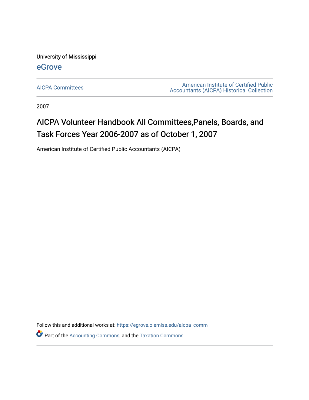 AICPA Volunteer Handbook All Committees,Panels, Boards, and Task Forces Year 2006-2007 As of October 1, 2007