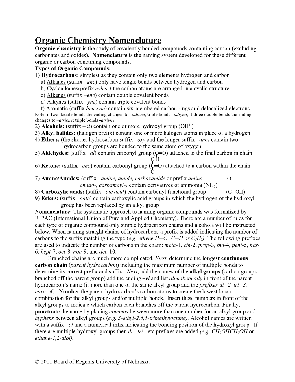 Organic Chemistry Nomenclature