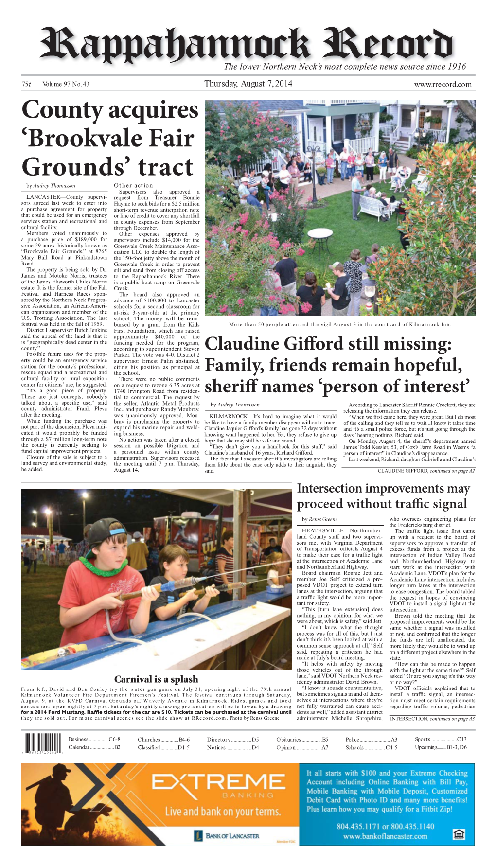 Rappahannock Record, Thursday, August 7, 2014, Section A