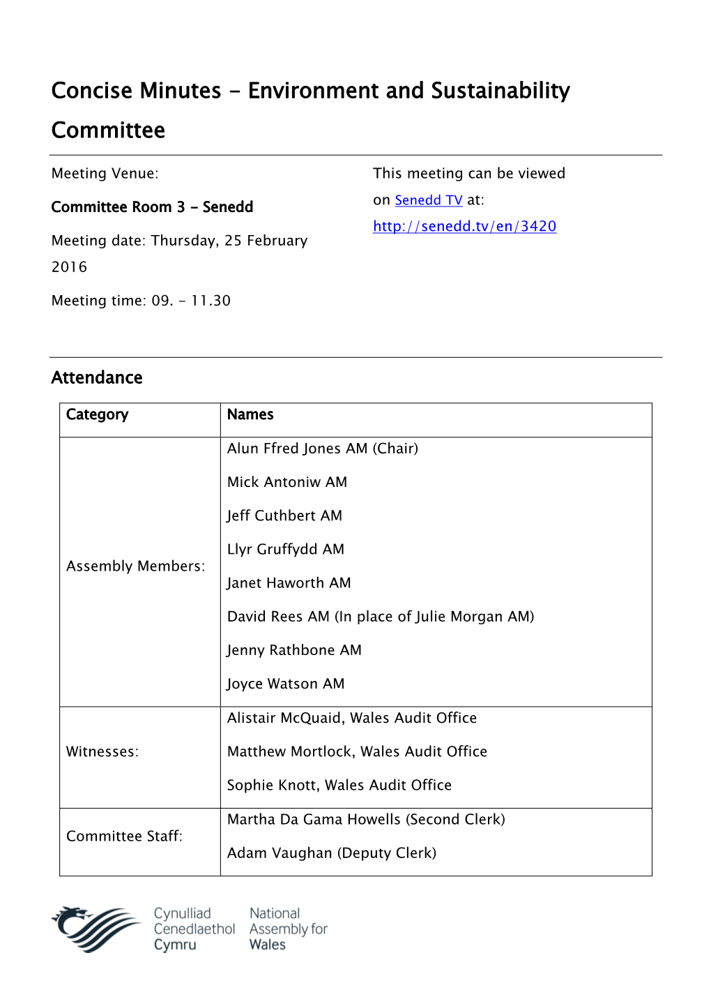 Concise Minutes - Environment and Sustainability Committee