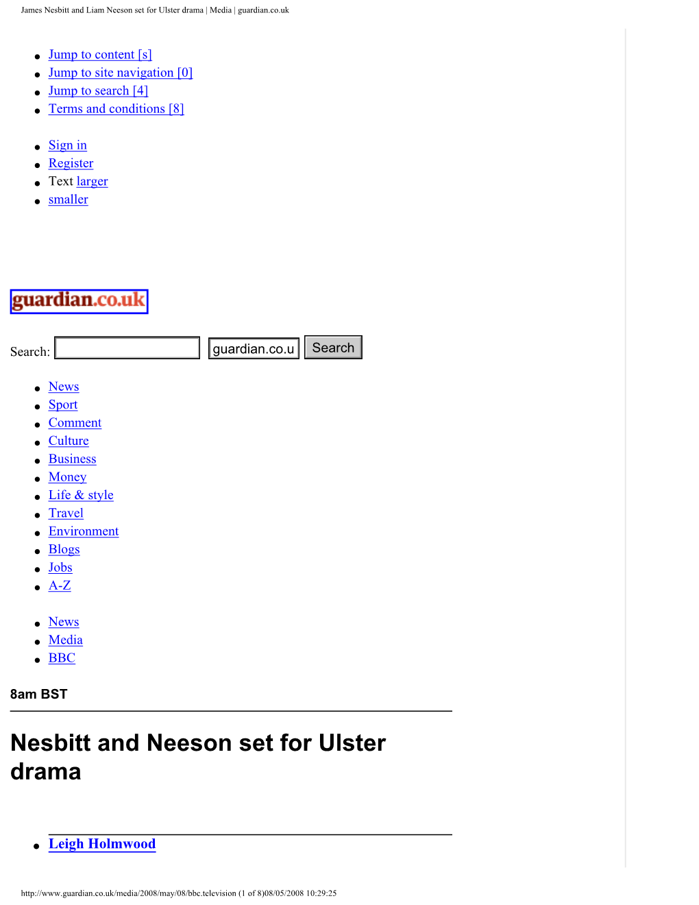 James Nesbitt and Liam Neeson Set for Ulster Drama | Media | Guardian.Co.Uk