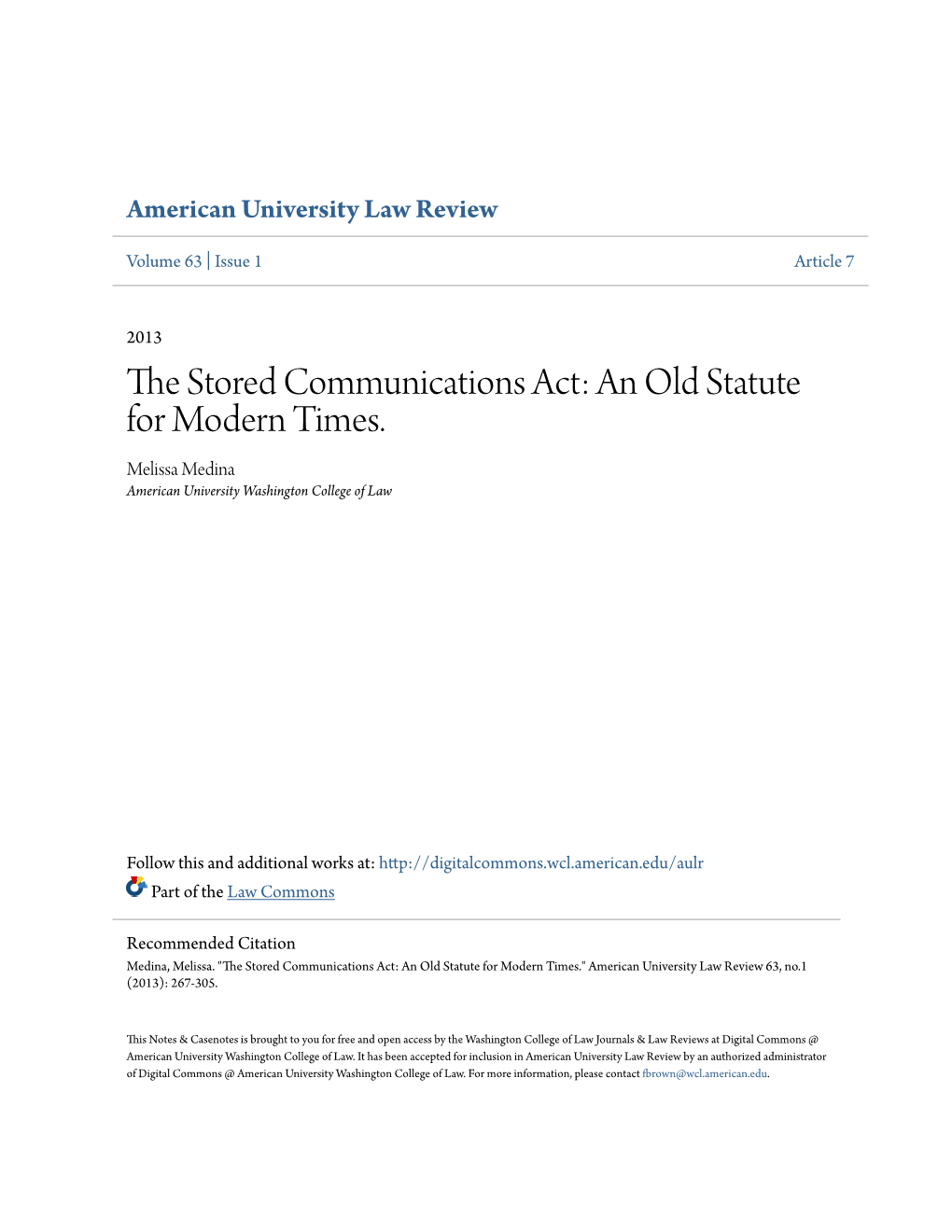 The Stored Communications Act: an Old Statute for Modern Times