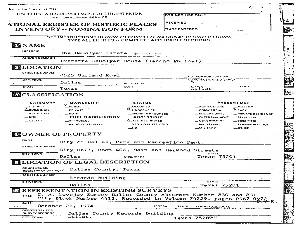 NOMINATION FORM Flname 2~ LOCATION DCLASSIFICATION