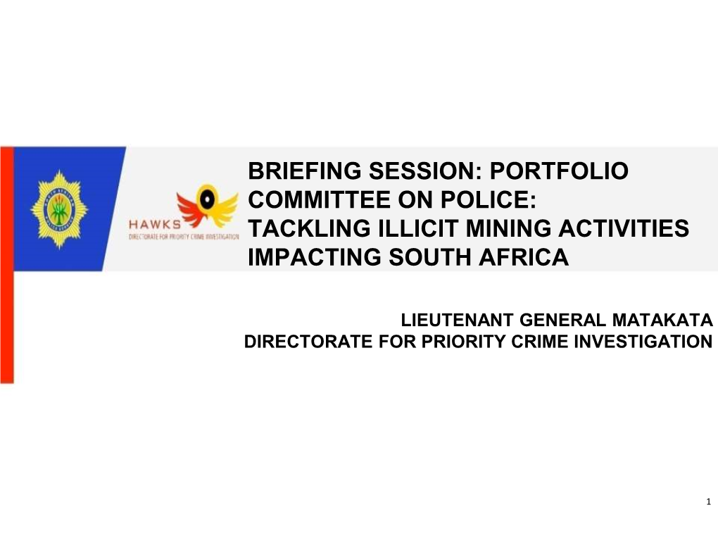 Briefing Session: Portfolio Committee on Police: Tackling Illicit Mining Activities Impacting South Africa