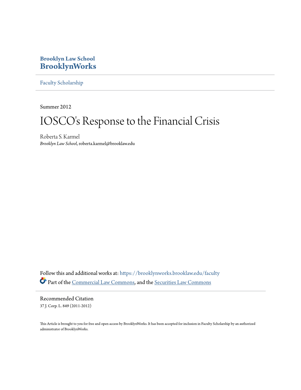 IOSCO's Response to the Financial Crisis Roberta S