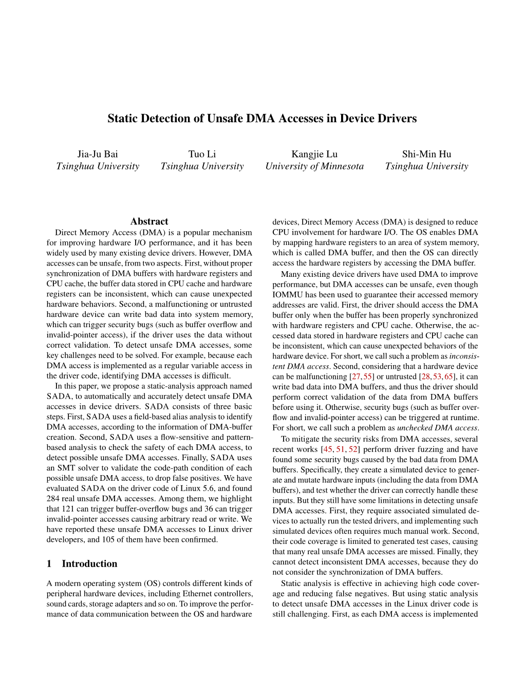 Static Detection of Unsafe DMA Accesses in Device Drivers