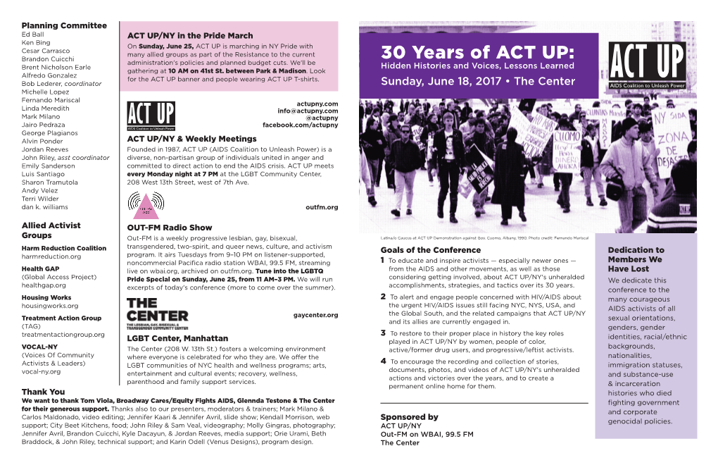 30 Years of ACT UP: Administration's Policies and Planned Budget Cuts