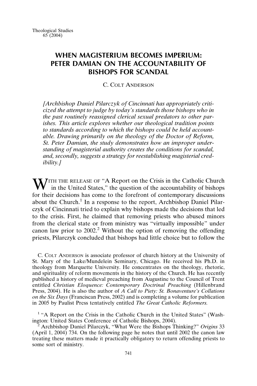 When Magisterium Becomes Imperium: Peter Damian on the Accountability of Bishops for Scandal