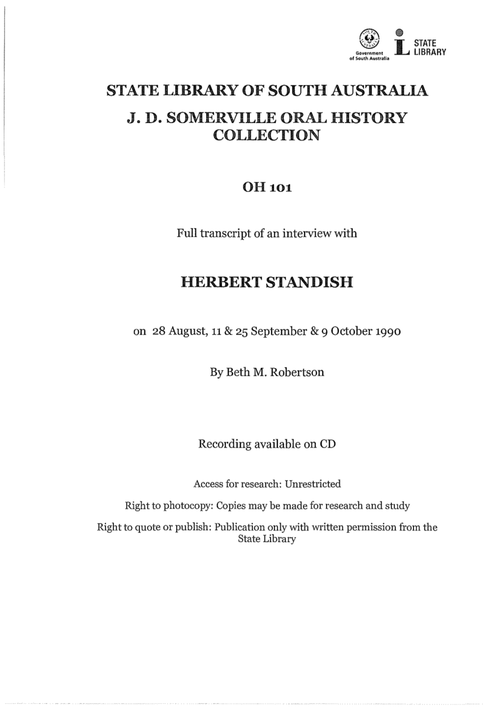 State Library of South Australia J. D. Somerville Oral History Collection