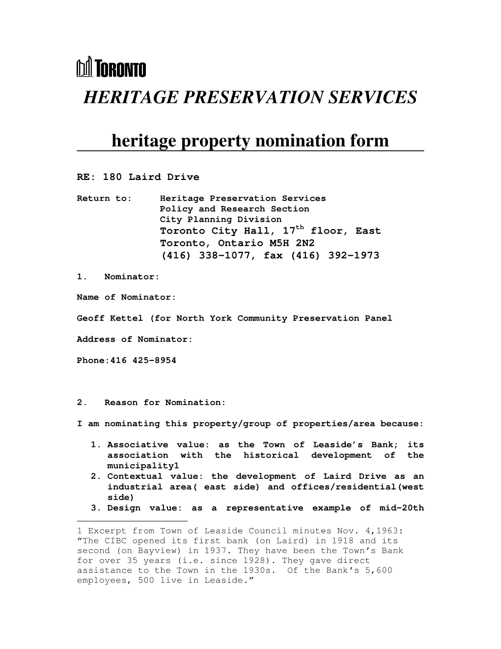 Heritage Property Nomination Form
