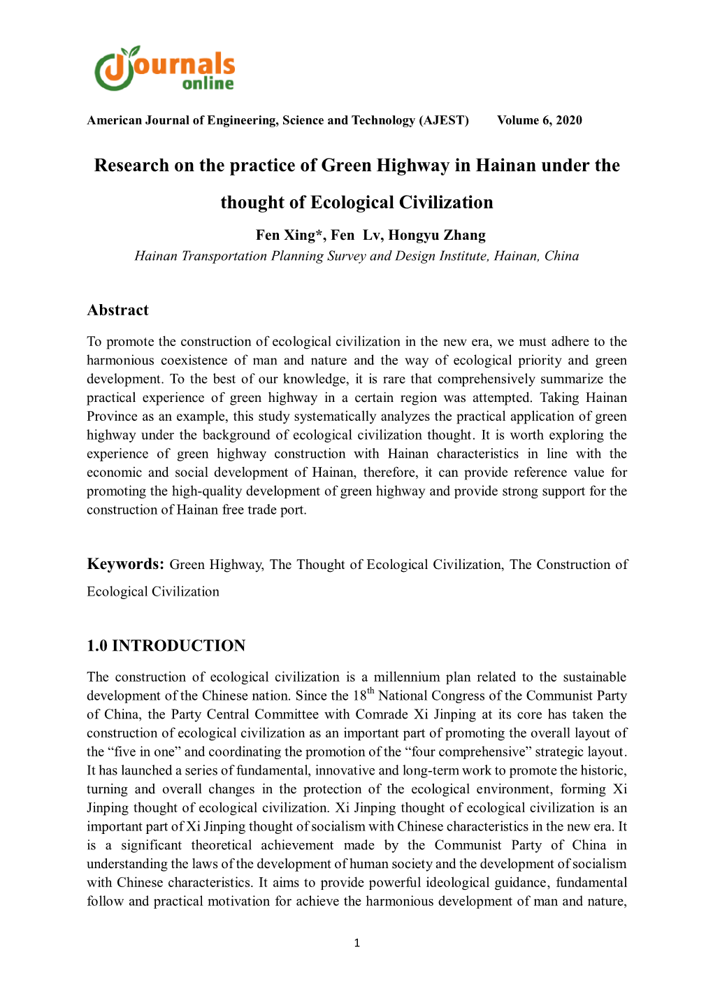 Research on the Practice of Green Highway in Hainan Under the Thought of Ecological Civilization