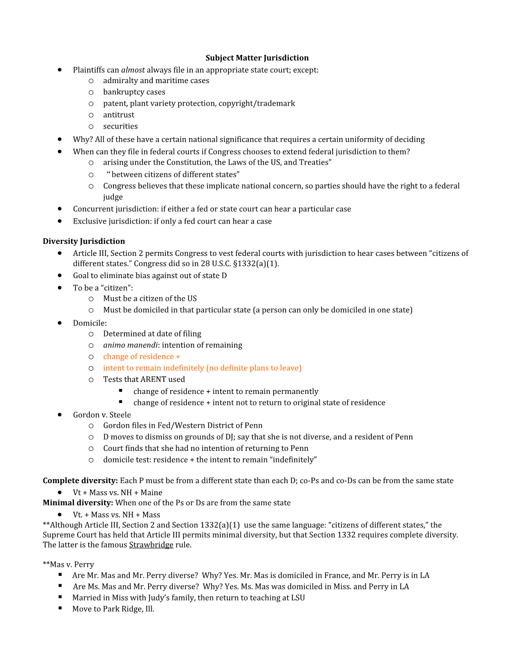 Subject Matter Jurisdiction