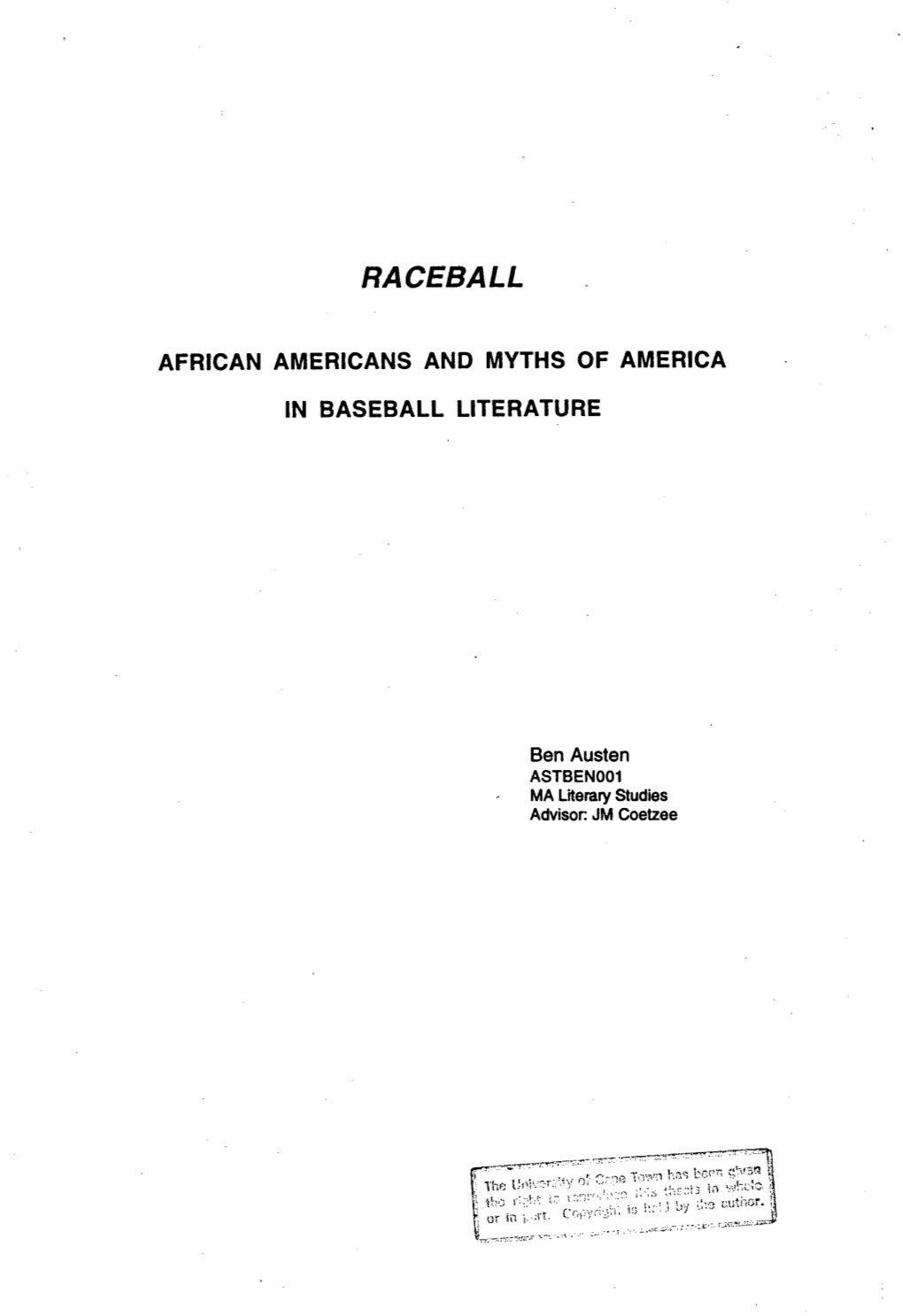 African Americans and Myhts of America in Baseball Literature