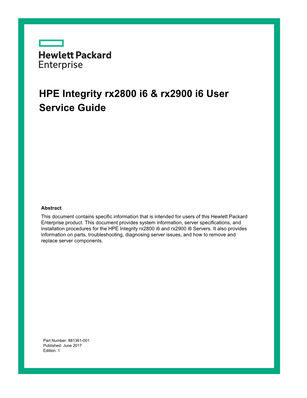 HPE Integrity Rx2800 I6 & Rx2900 I6 User Service Guide