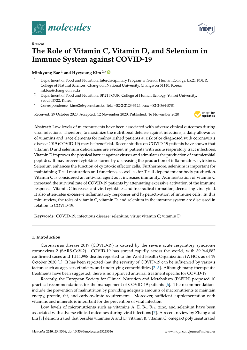 The Role of Vitamin C, Vitamin D, and Selenium in Immune System Against COVID-19