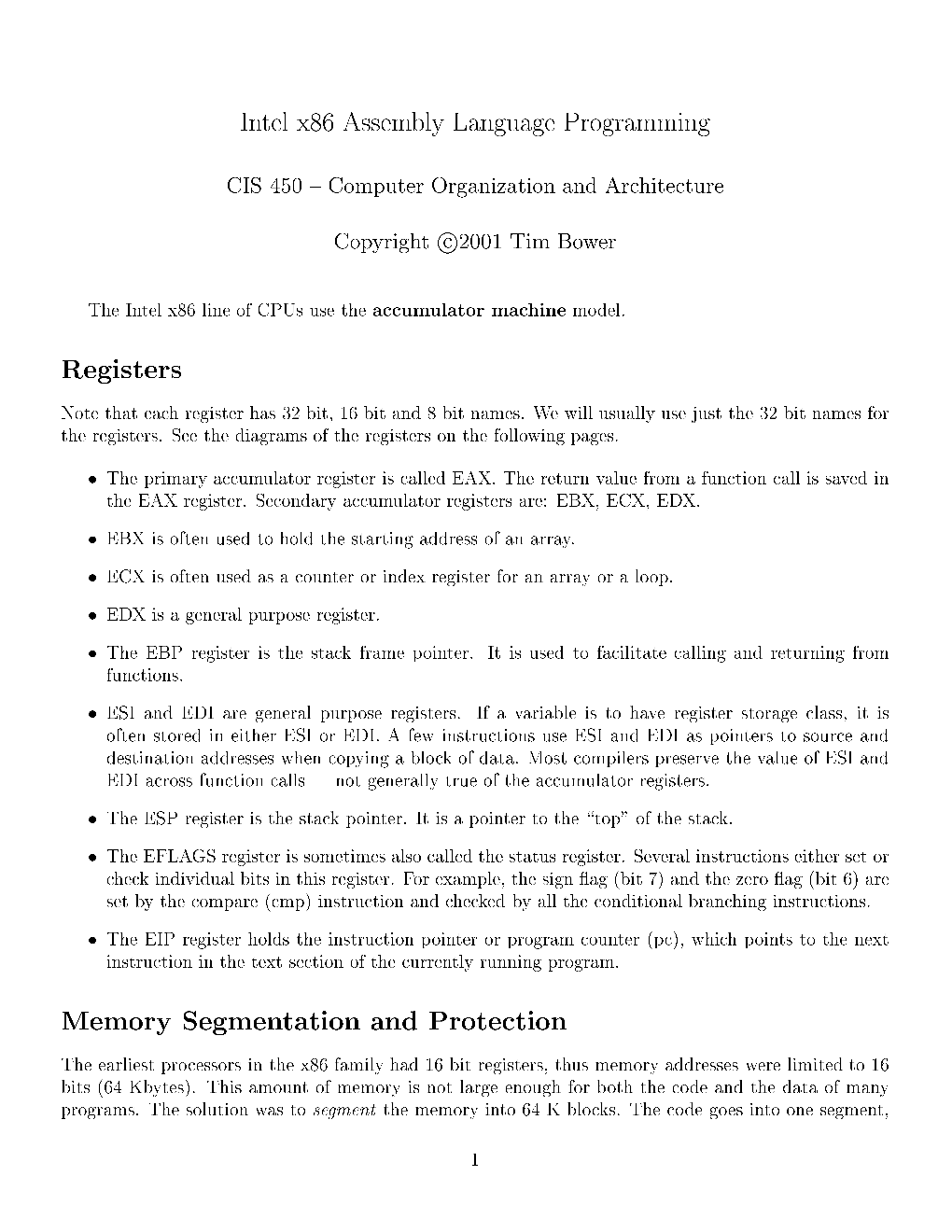 Registers Memory Segmentation and Protection