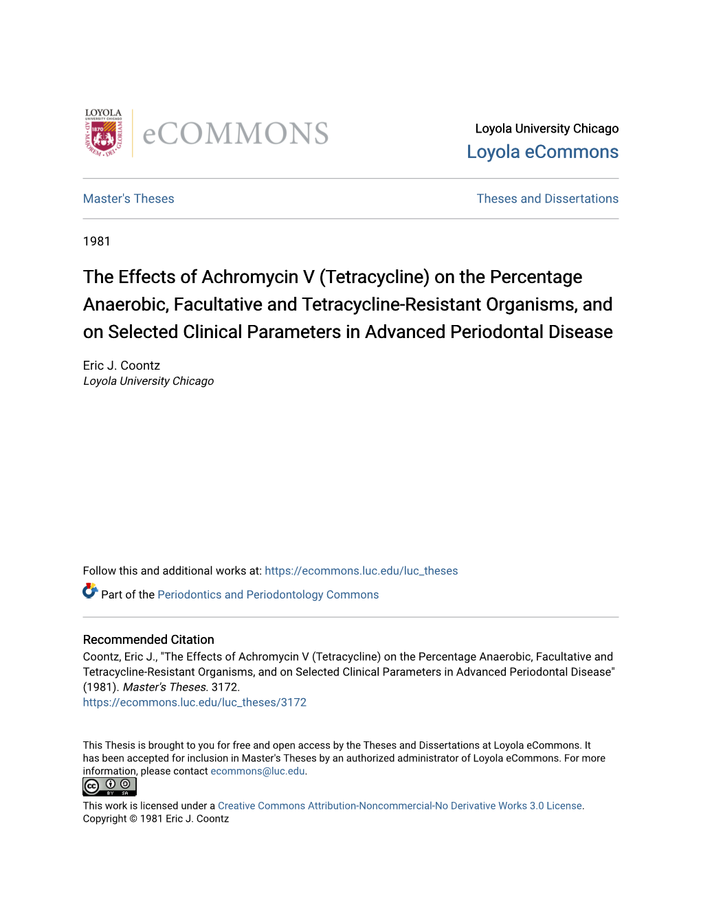 Tetracycline) on the Percentage Anaerobic, Facultative and Tetracycline-Resistant Organisms, and on Selected Clinical Parameters in Advanced Periodontal Disease