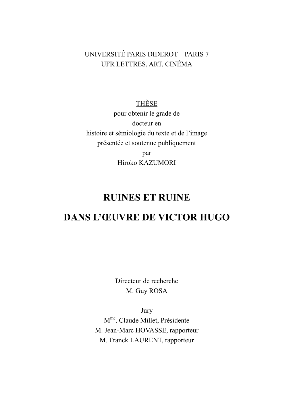 Ruines Et Ruine Dans L'œuvre De Victor Hugo