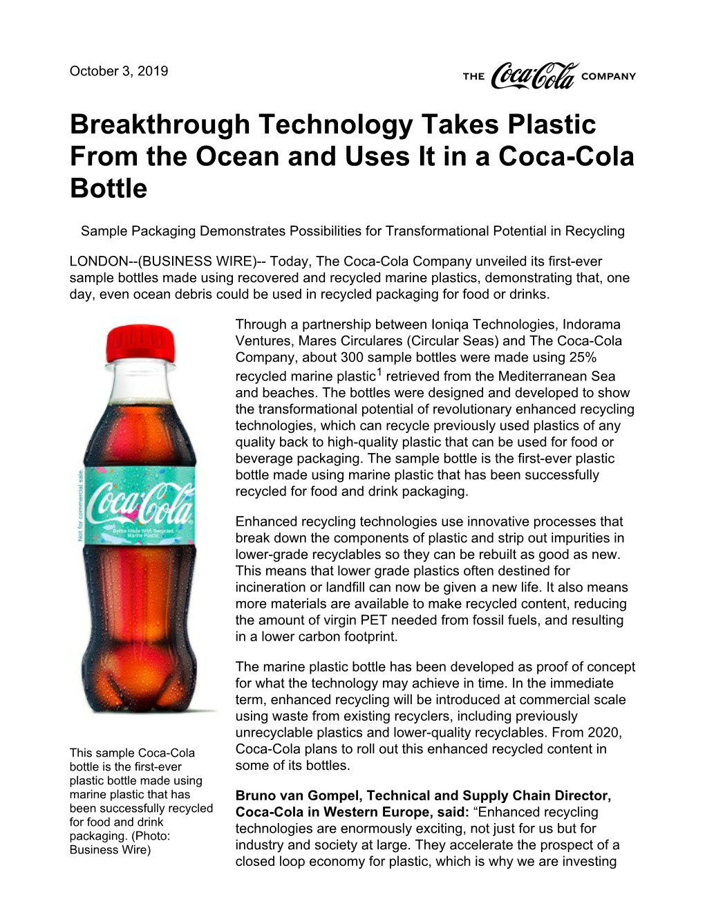 Breakthrough Technology Takes Plastic from the Ocean and Uses It in a Coca-Cola Bottle