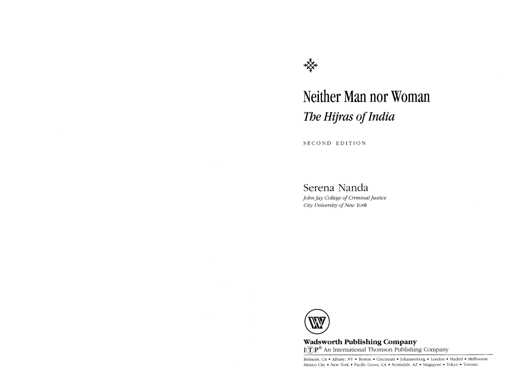 Neither Man Nor Woman, the Hijras of India – Serena Nanda