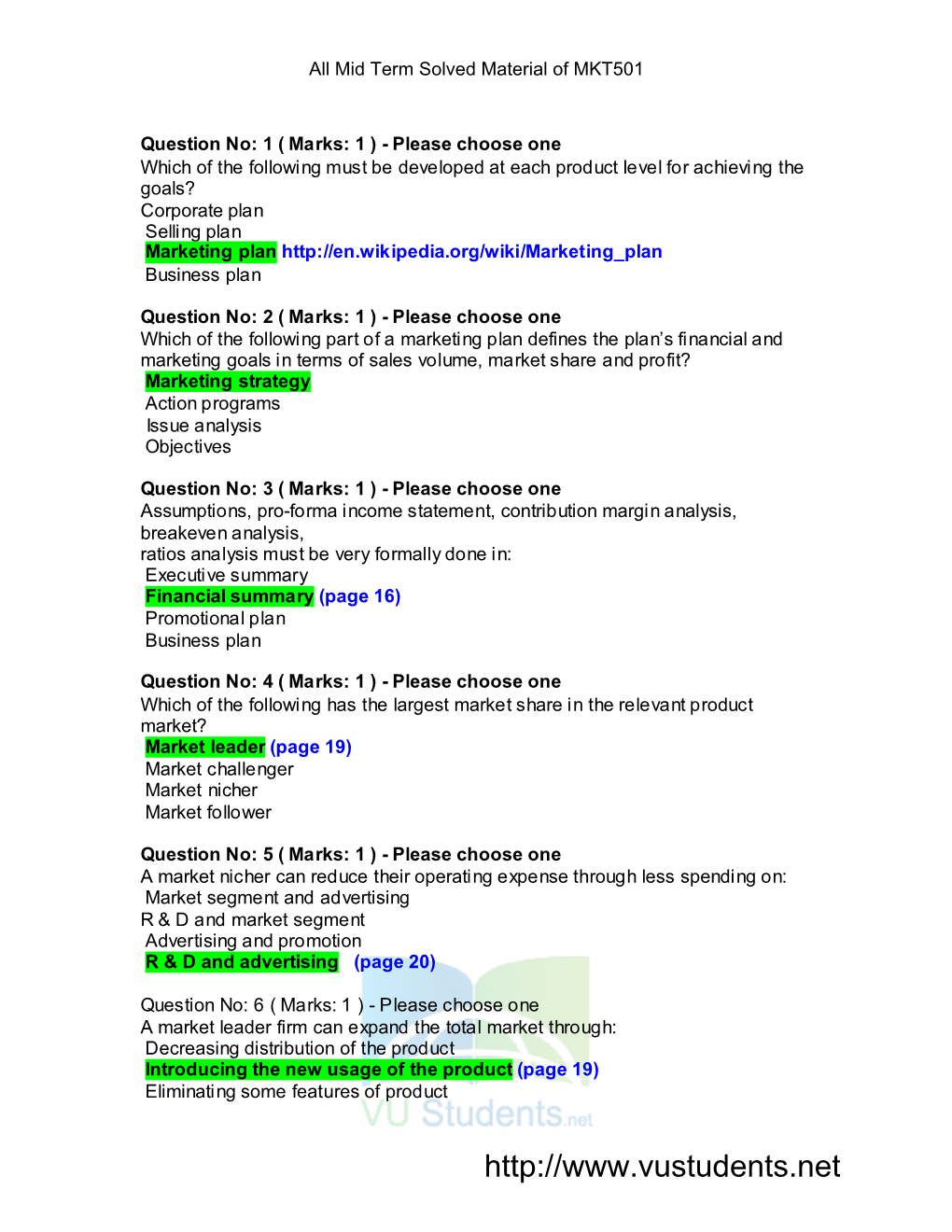 All Mid Term Solved Material of MKT501