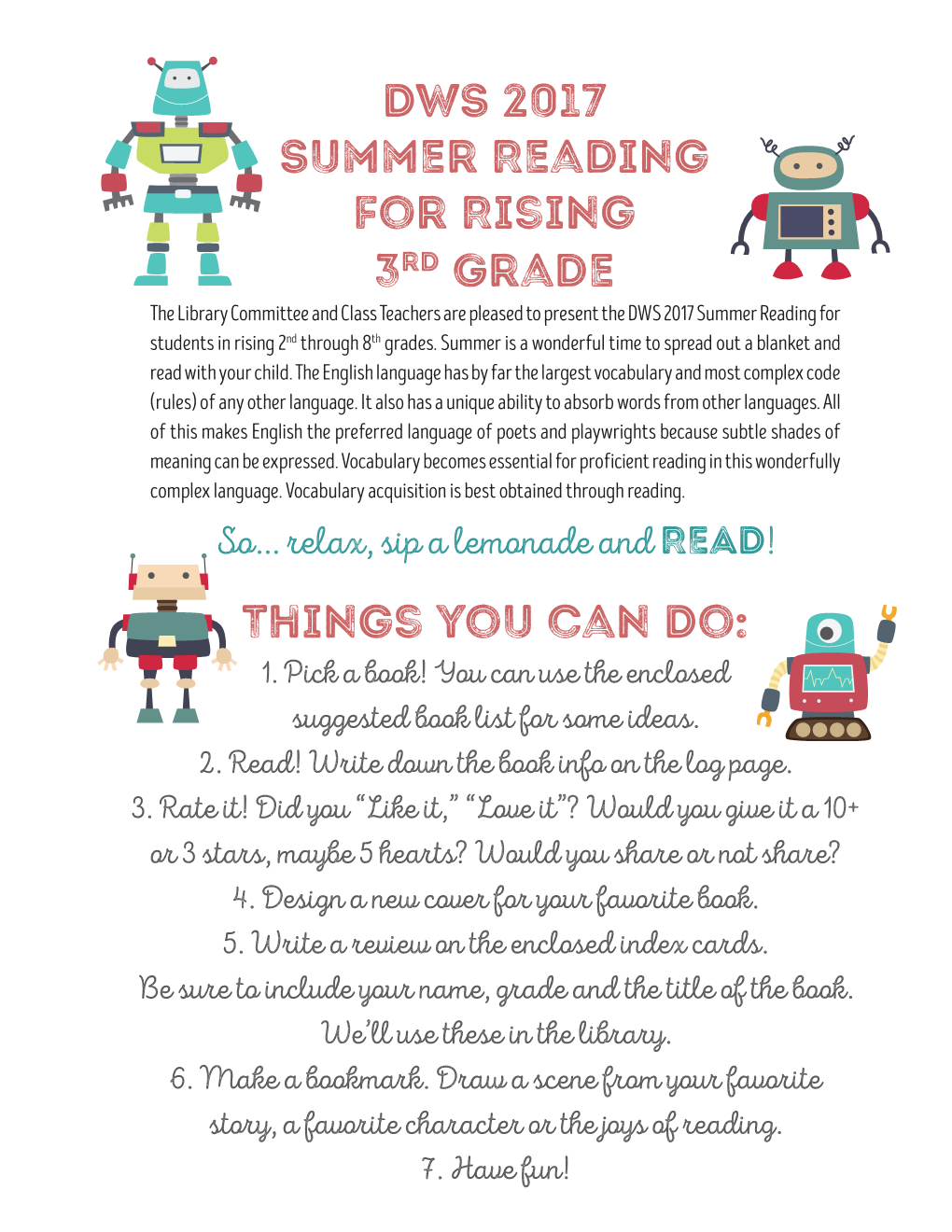 DWS 2017 Summer Reading for Rising 3Rd Grade