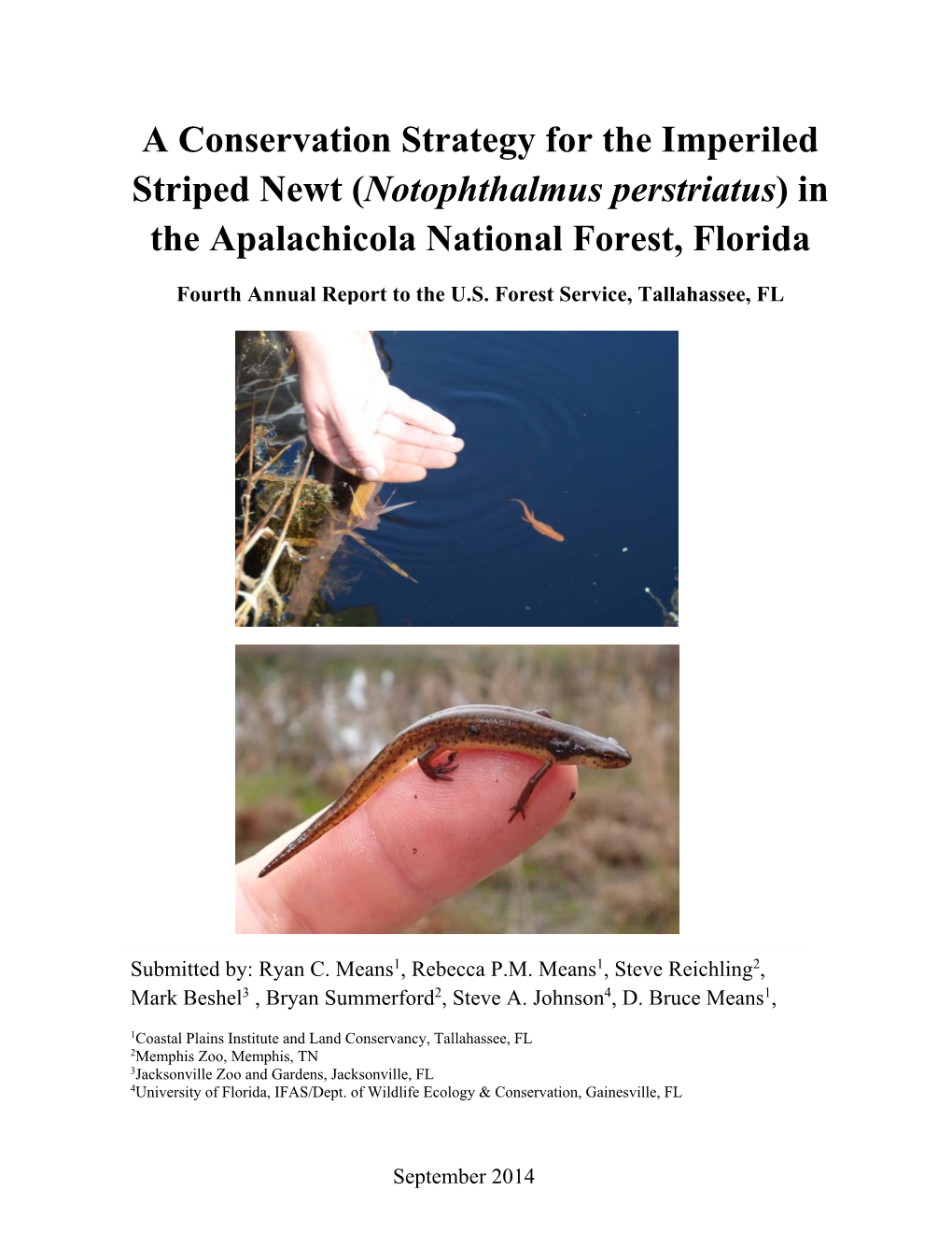 A Conservation Strategy for the Imperiled Striped Newt (Notophthalmus Perstriatus) in the Apalachicola National Forest, Florida