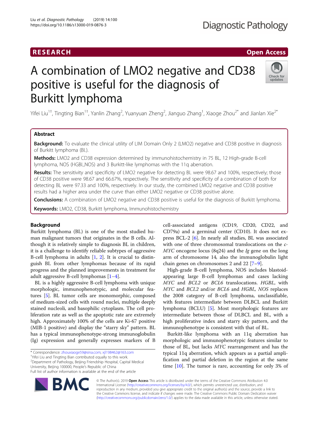 A Combination of LMO2 Negative and CD38 Positive Is Useful for The