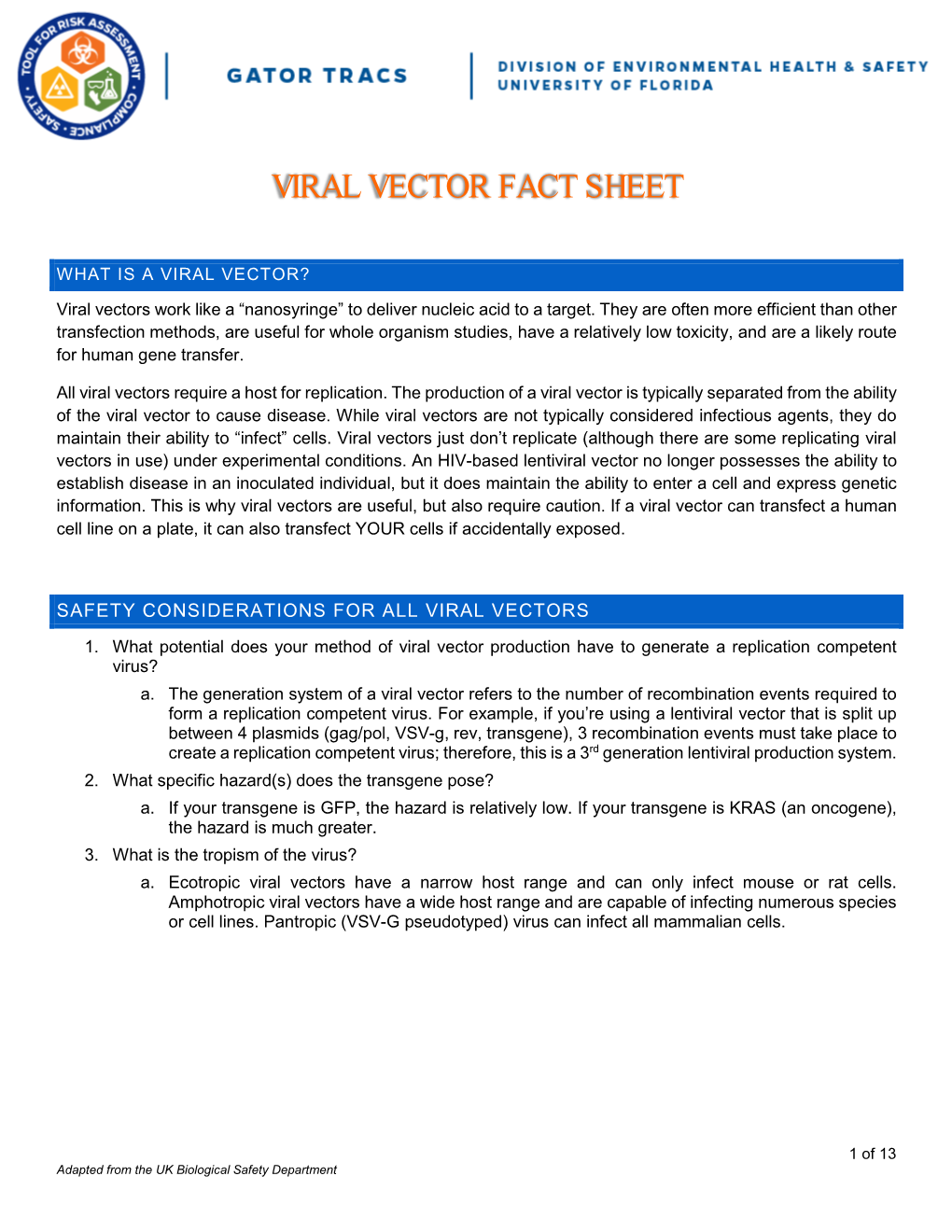 Viral Vector Fact Sheet