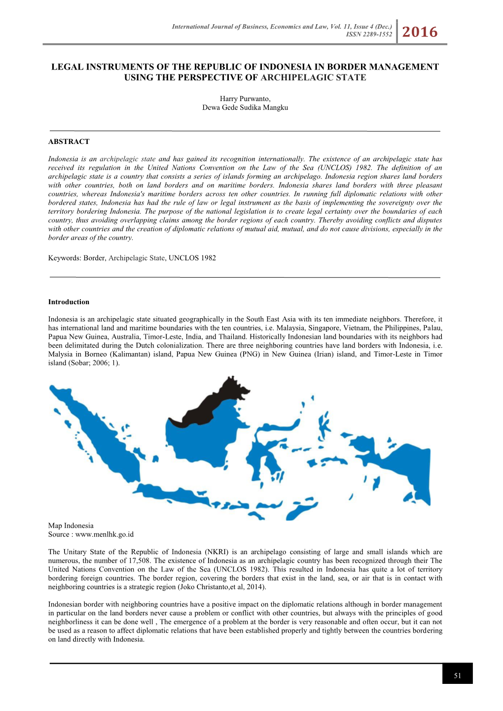 Legal Instruments of the Republic of Indonesia in Border Management Using the Perspective of Archipelagic State
