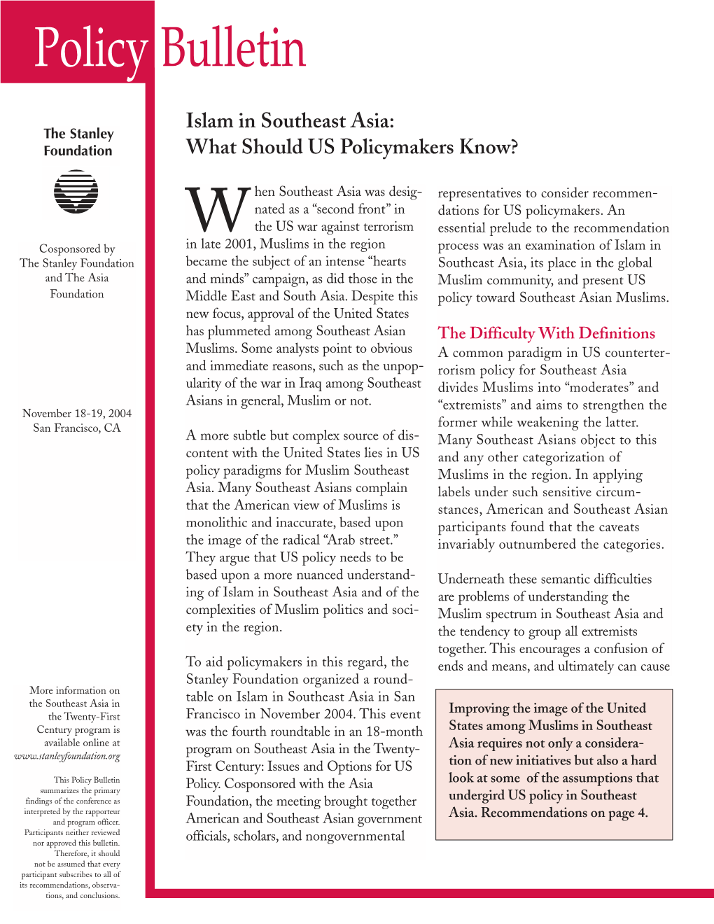 Islam in Southeast Asia: Foundation What Should US Policymakers Know?