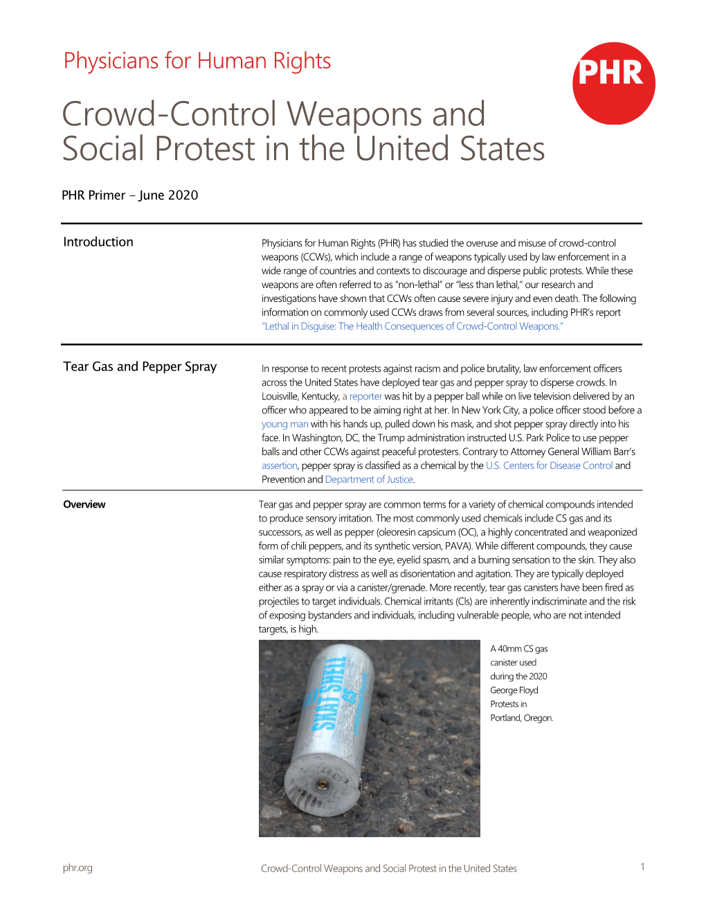 Crowd-Control Weapons and Social Protest in the United States PHR Primer - June 2020