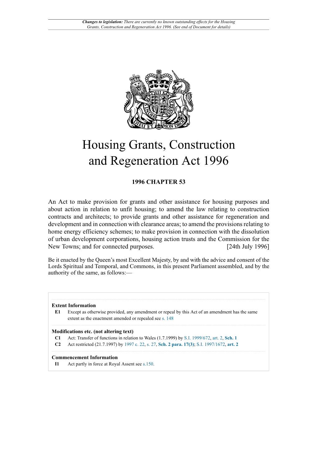 Housing Grants, Construction and Regeneration Act 1996