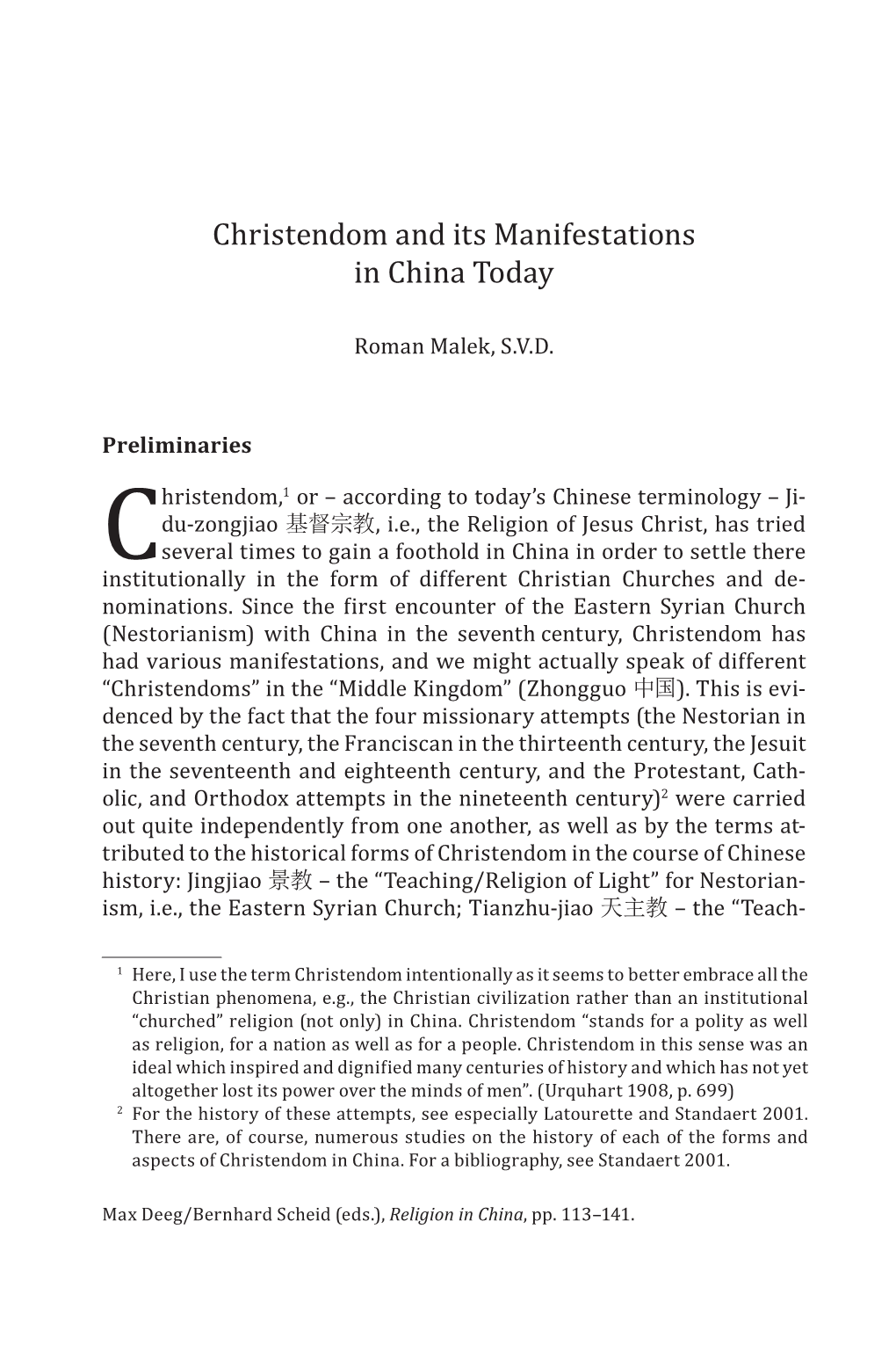 Christendom and Its Manifestations in China Today